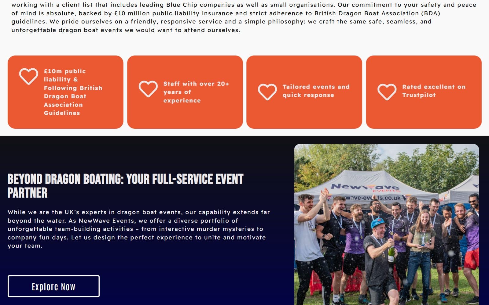 Dragon Boat Events homepage section showing locations and guides