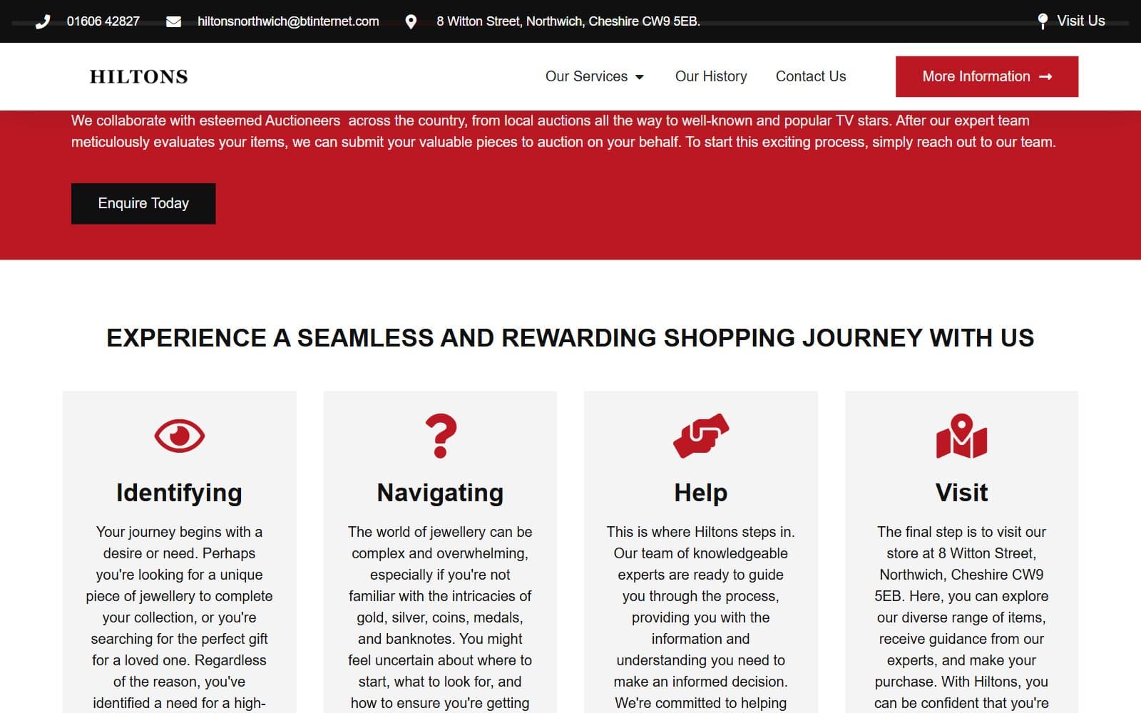 Another section of the Hilton Jewellers homepage
