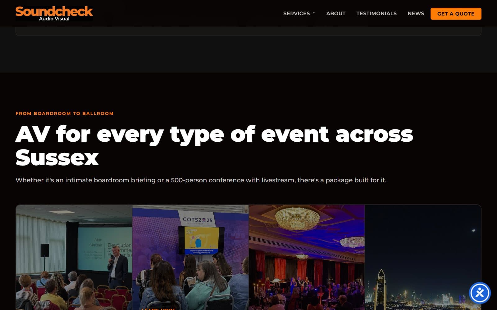 Another section of the Soundcheck website using the brand identity