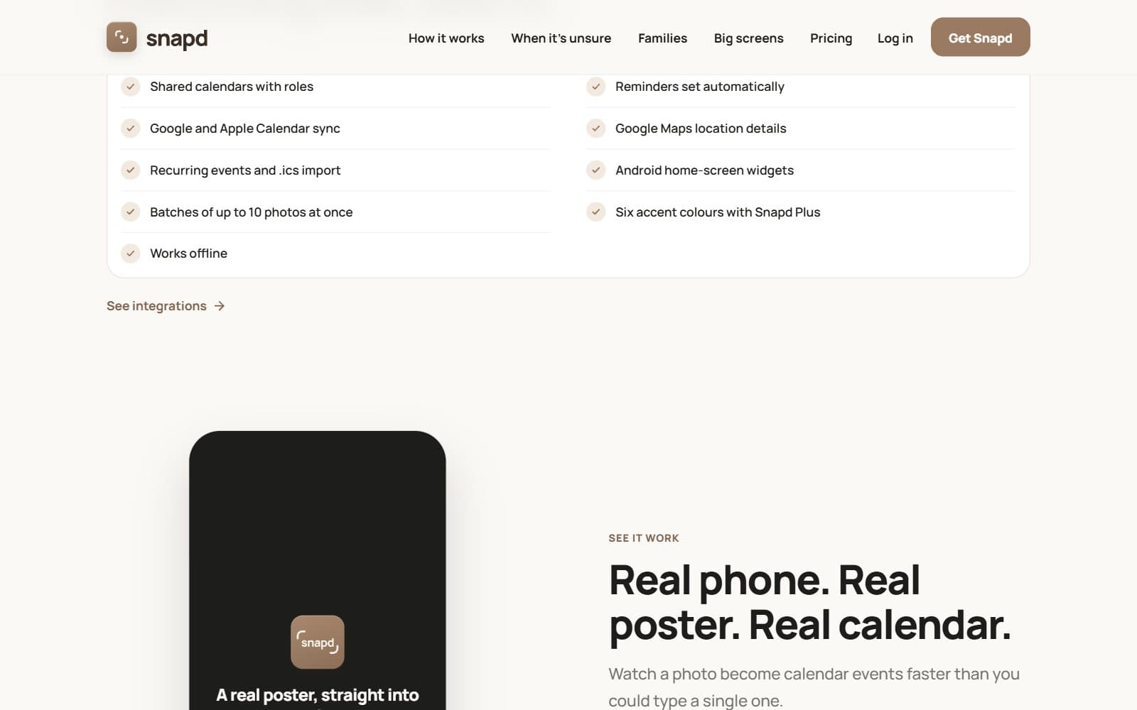 Snapd website section showing how the app flags dates it is unsure about