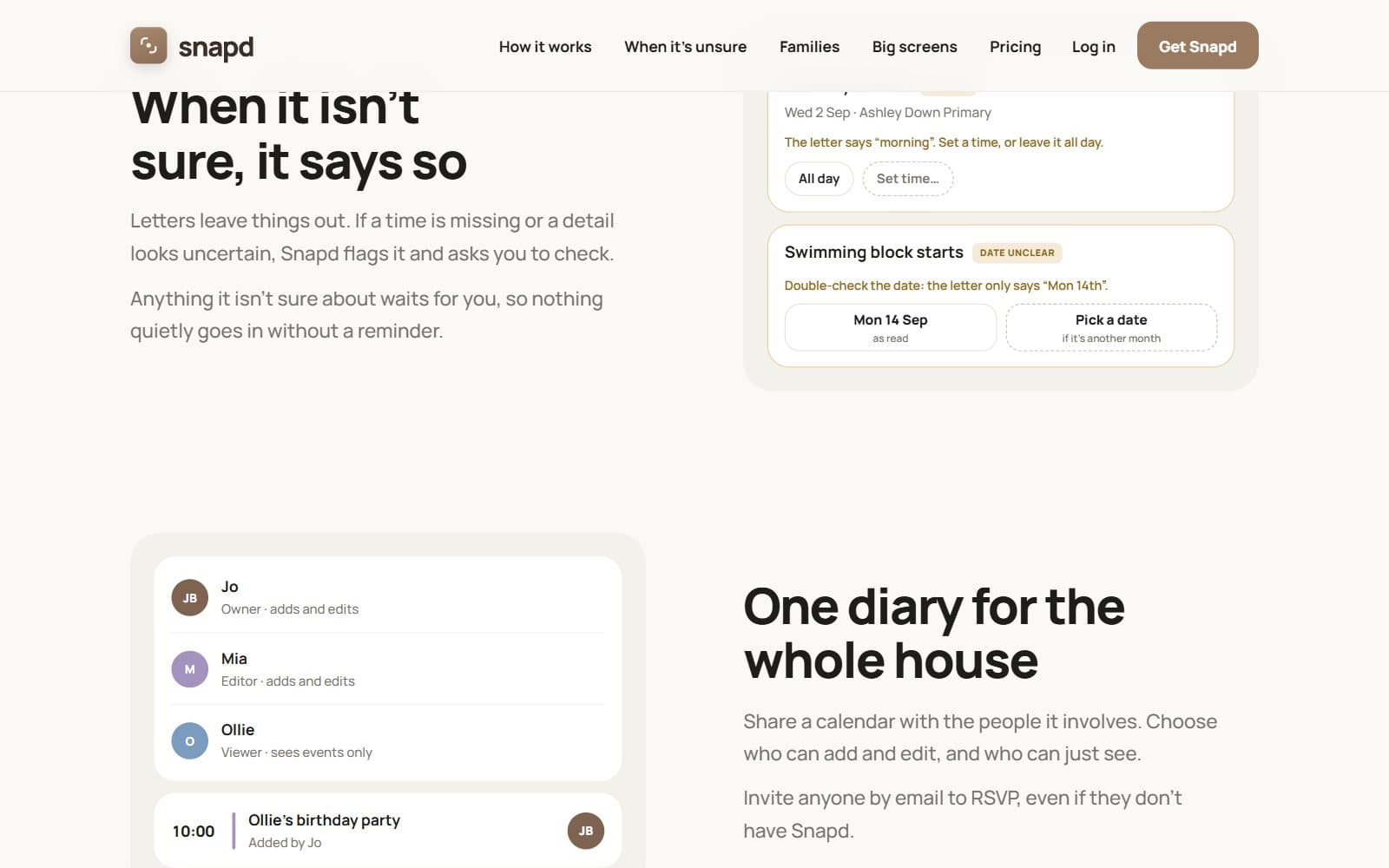 Snapd website section explaining how the app works