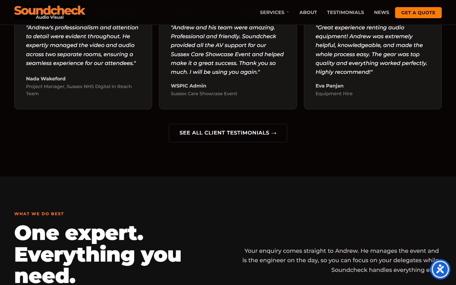 The Soundcheck brand colours and type used across a section of the website